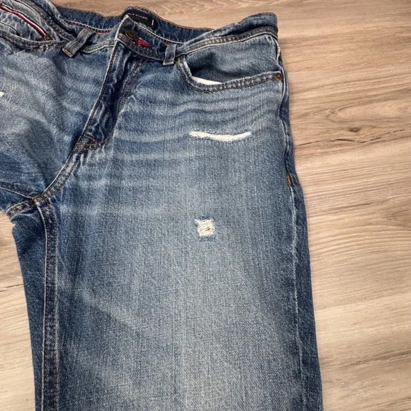 Tommy Hilfiger Mens Blue Distressed Relaxed Fit Straight Leg Jeans  32x30 Y2K - Picture 4 of 16